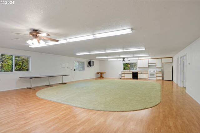 interior space with light wood-style flooring, a healthy amount of sunlight, and a ceiling fan