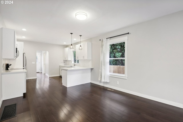 unfurnished living room with sink and dark wood-type flooring