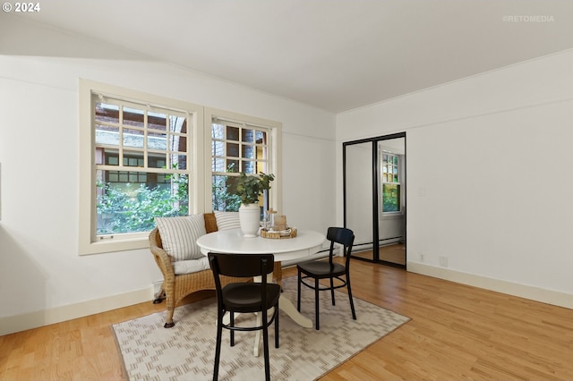 dining area with light hardwood / wood-style floors