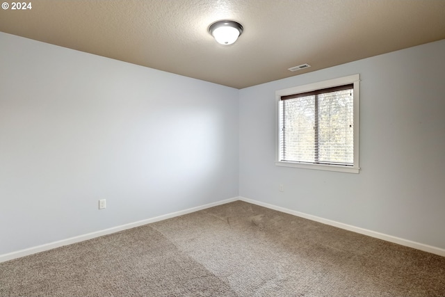 empty room with carpet floors and a textured ceiling