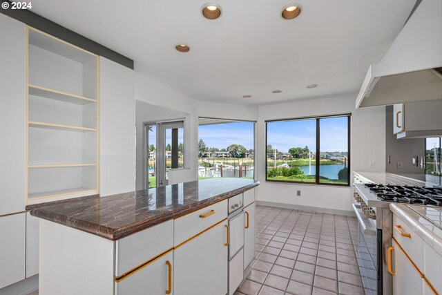 kitchen featuring sink, dishwasher, extractor fan, high end stove, and white cabinets