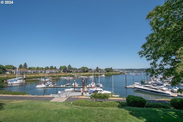 property view of water featuring a boat dock