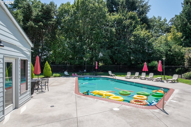 view of swimming pool with a patio area