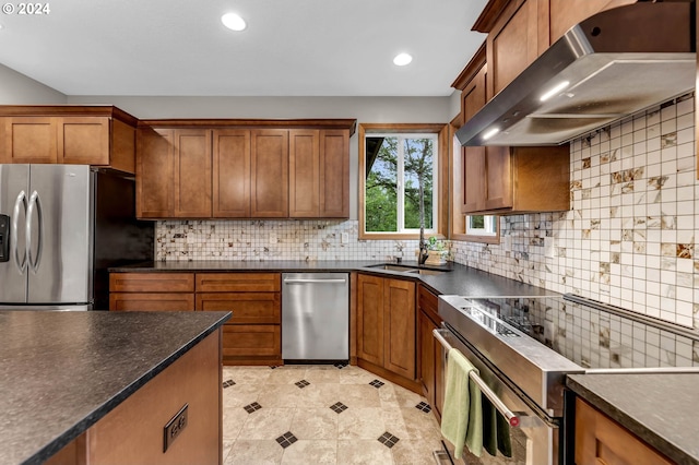 kitchen with backsplash, stainless steel appliances, and sink