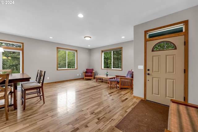 foyer entrance with light hardwood / wood-style flooring