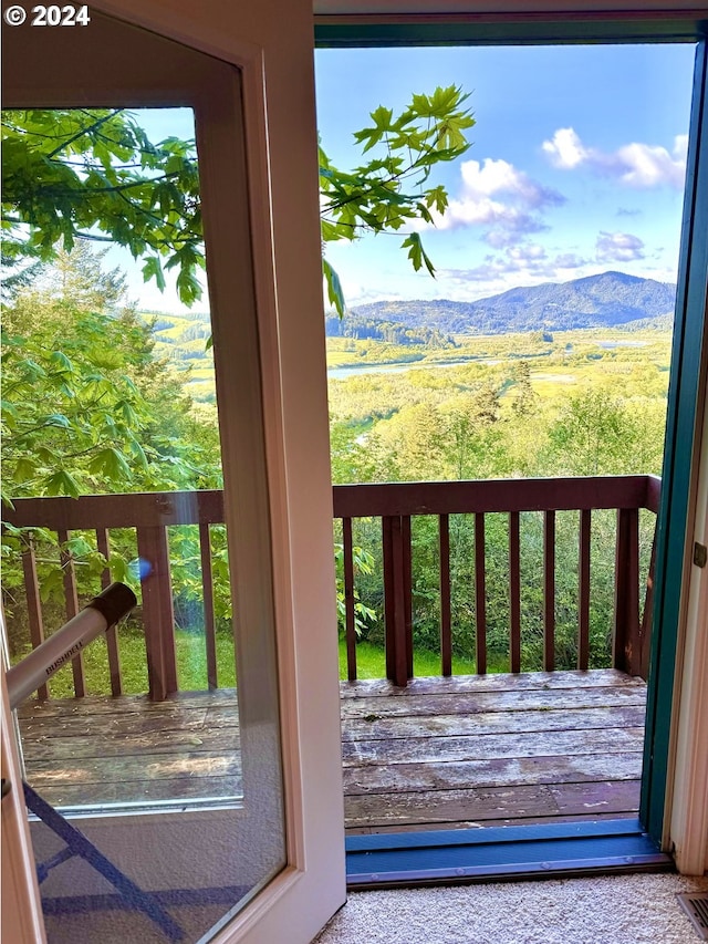 entryway with a mountain view and a healthy amount of sunlight