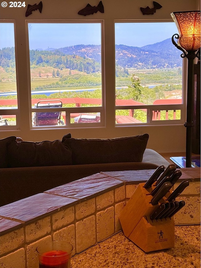 living room with a mountain view