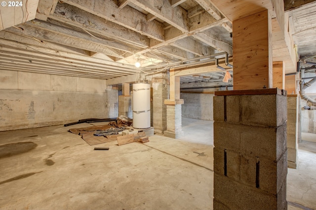 basement with strapped water heater