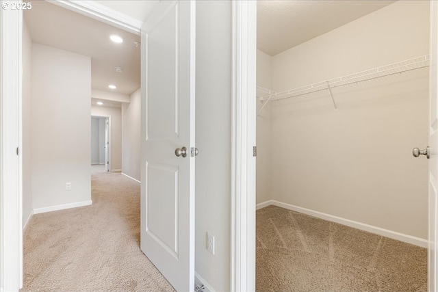 walk in closet with carpet floors