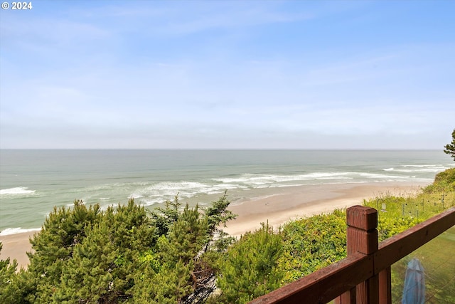 property view of water featuring a beach view