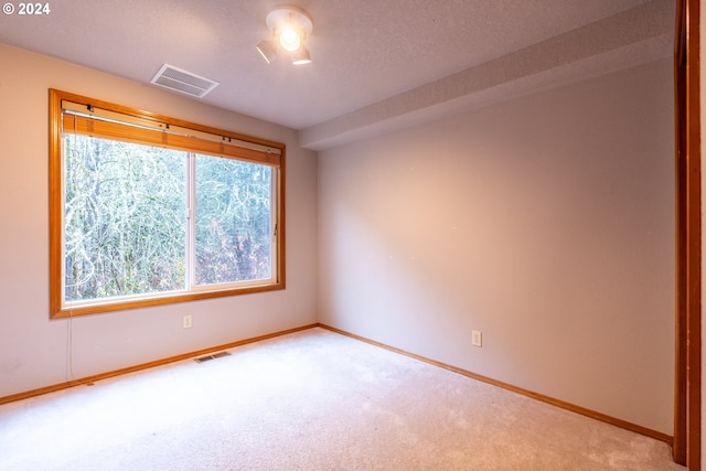 carpeted empty room featuring a textured ceiling