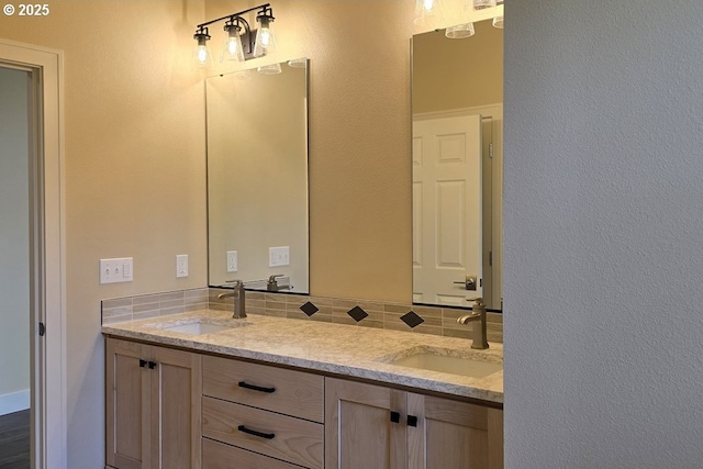 3404 River Heights Dr, Springfield, OR 97477 - bathroom featuring double vanity and backsplash