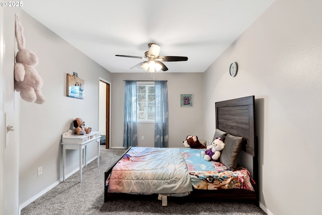 bedroom featuring ceiling fan and carpet flooring