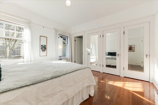 bedroom with multiple windows and wood-type flooring