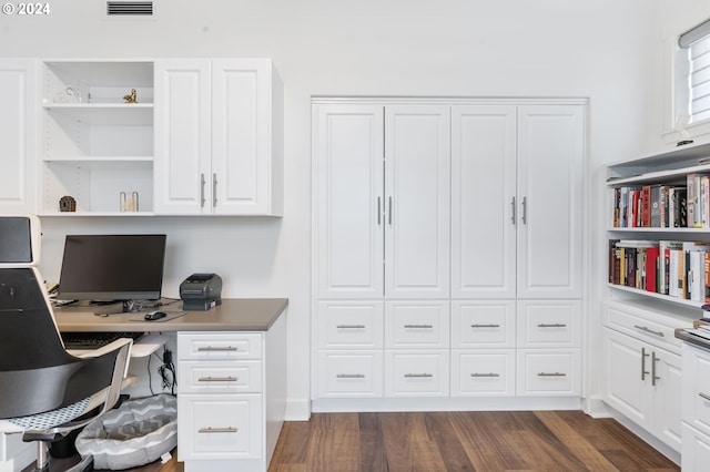 office with dark wood-type flooring