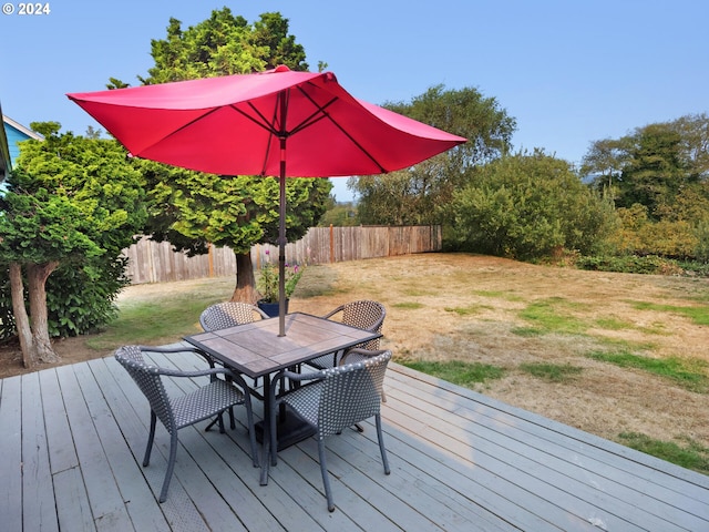 wooden terrace with a lawn