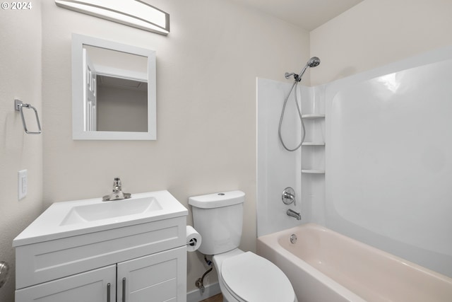 full bathroom featuring vanity, shower / tub combination, and toilet