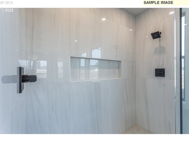 bathroom featuring a tile shower and plenty of natural light