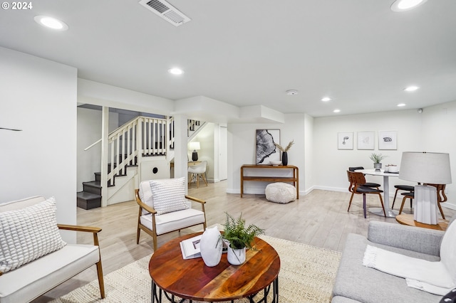 living room with light wood-type flooring