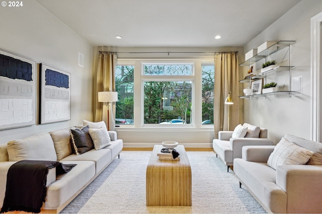 living room with light hardwood / wood-style floors