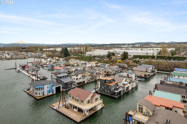 birds eye view of property featuring a water and mountain view