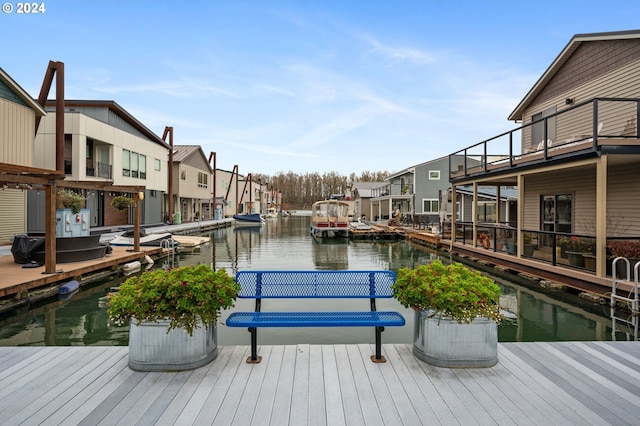 dock area with a water view