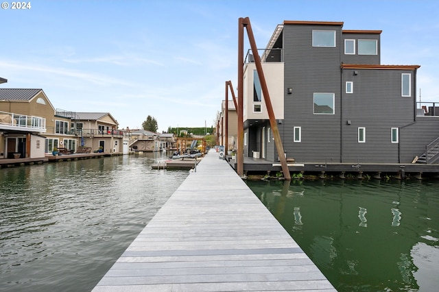 dock area with a water view