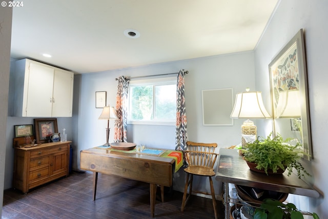 office featuring dark wood finished floors and recessed lighting