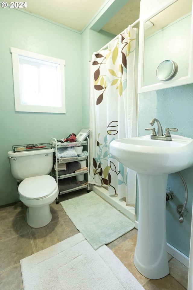 bathroom featuring toilet, a shower with curtain, and a sink