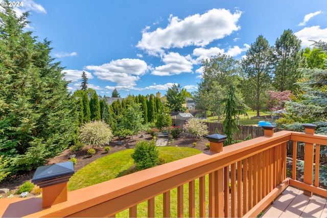 wooden terrace with a yard