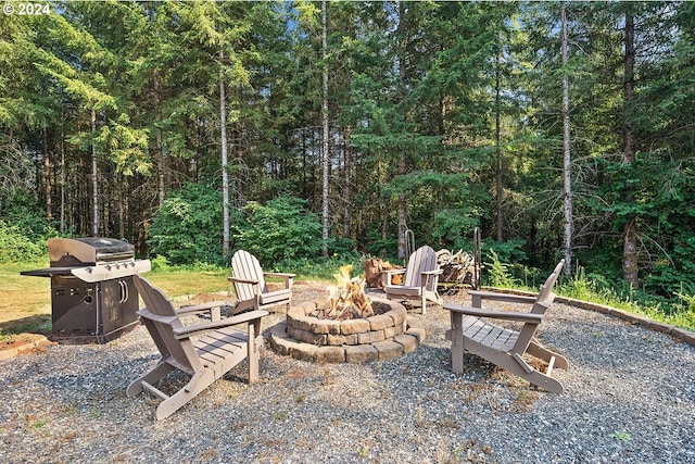 view of patio / terrace featuring a fire pit and grilling area