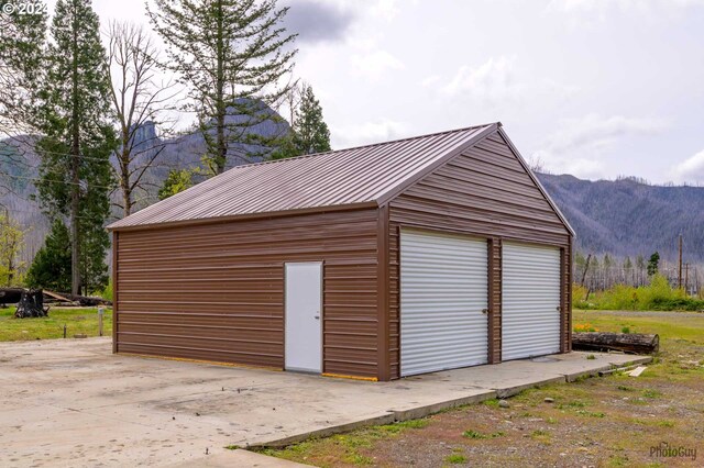 garage with a mountain view