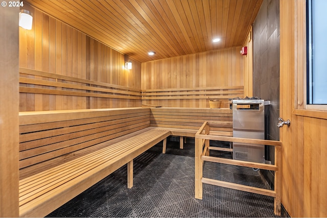 view of sauna with tile patterned floors