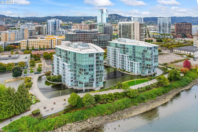 aerial view with a water view