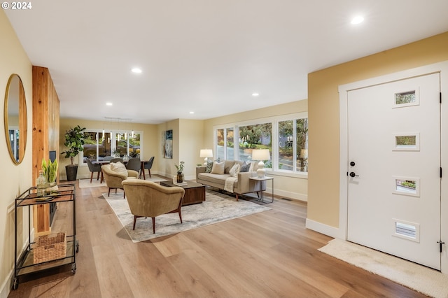 living room featuring light wood-type flooring