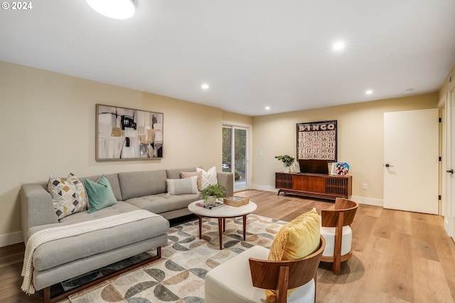 living room with light hardwood / wood-style floors