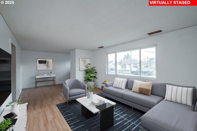 living room featuring dark hardwood / wood-style floors