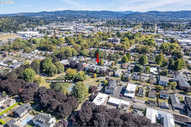 bird's eye view with a mountain view