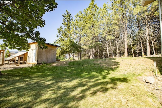 view of yard with a shed