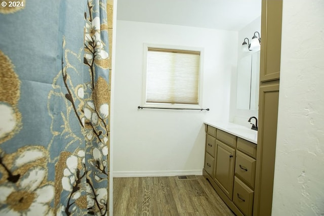 bathroom featuring hardwood / wood-style flooring and vanity