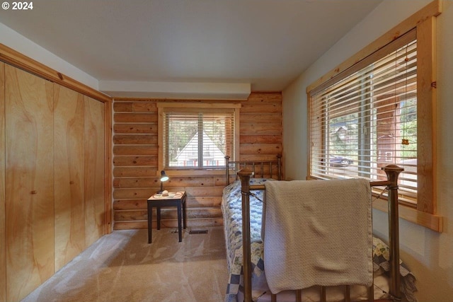 dining area with log walls