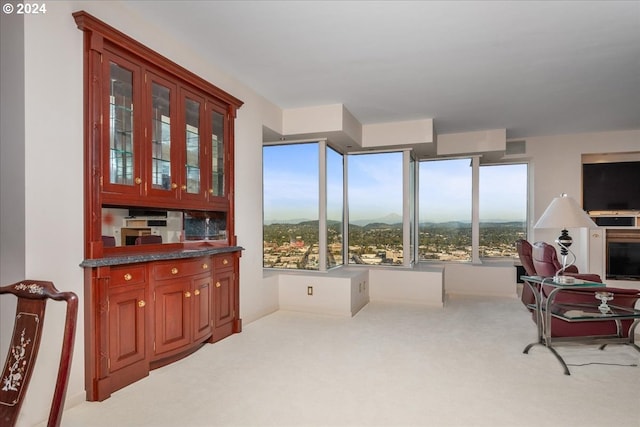 interior space featuring light colored carpet