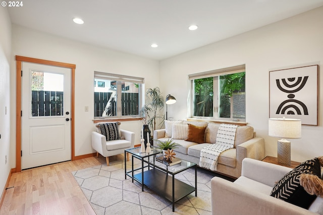 living room with light wood-type flooring