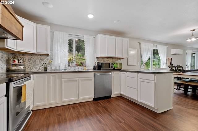 kitchen with plenty of natural light, stainless steel appliances, and white cabinets