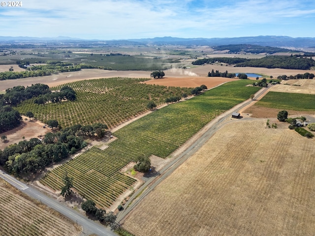 drone / aerial view with a mountain view and a rural view