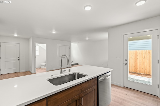 kitchen featuring sink, stainless steel dishwasher, and light hardwood / wood-style floors