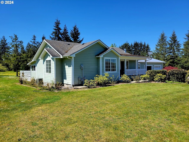 ranch-style home with central AC and a front lawn