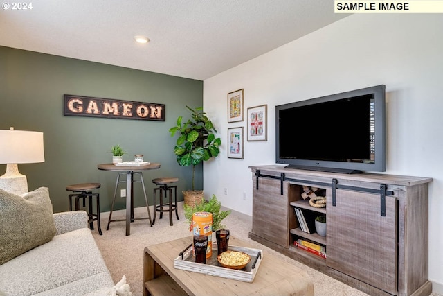 living room with carpet flooring