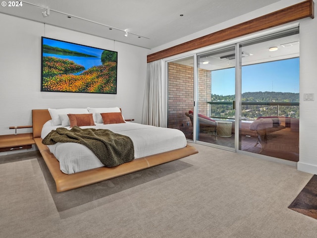 bedroom featuring carpet flooring and access to outside