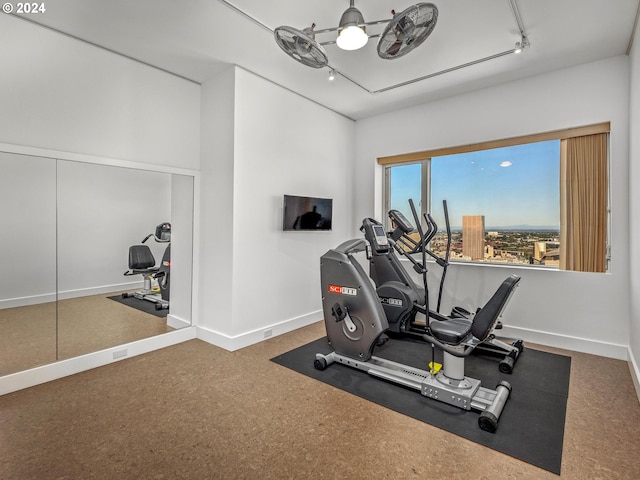 exercise area with baseboards and track lighting